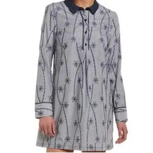 BCBGeneration Floral Striped Long  Sleeve Coastal Shift Dress Blue Size M